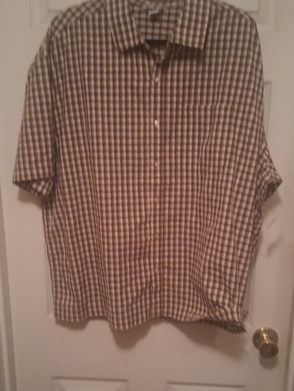 Old Navy Brown and Cream Plaid SS Seersuckee Button-Down Shirt Xl